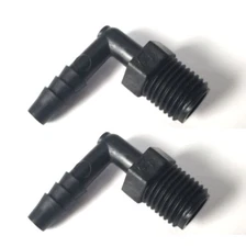 (2) Two 1/4" NPT x 1/4" Hose ID Black HDPE Plastic Elbow Adapter Fitting