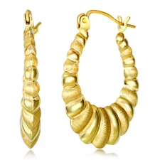 Wellingsale 14k Yellow Gold Diamond Cut Hollow Oval Hoop Earrings (23 X 28mm)