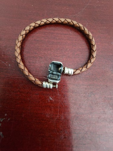 PANDORA BROWN LEATHER WOVEN 925 ALE STERLING SILVER CLASP BRACELET. 6.5" - Picture 3 of 6
