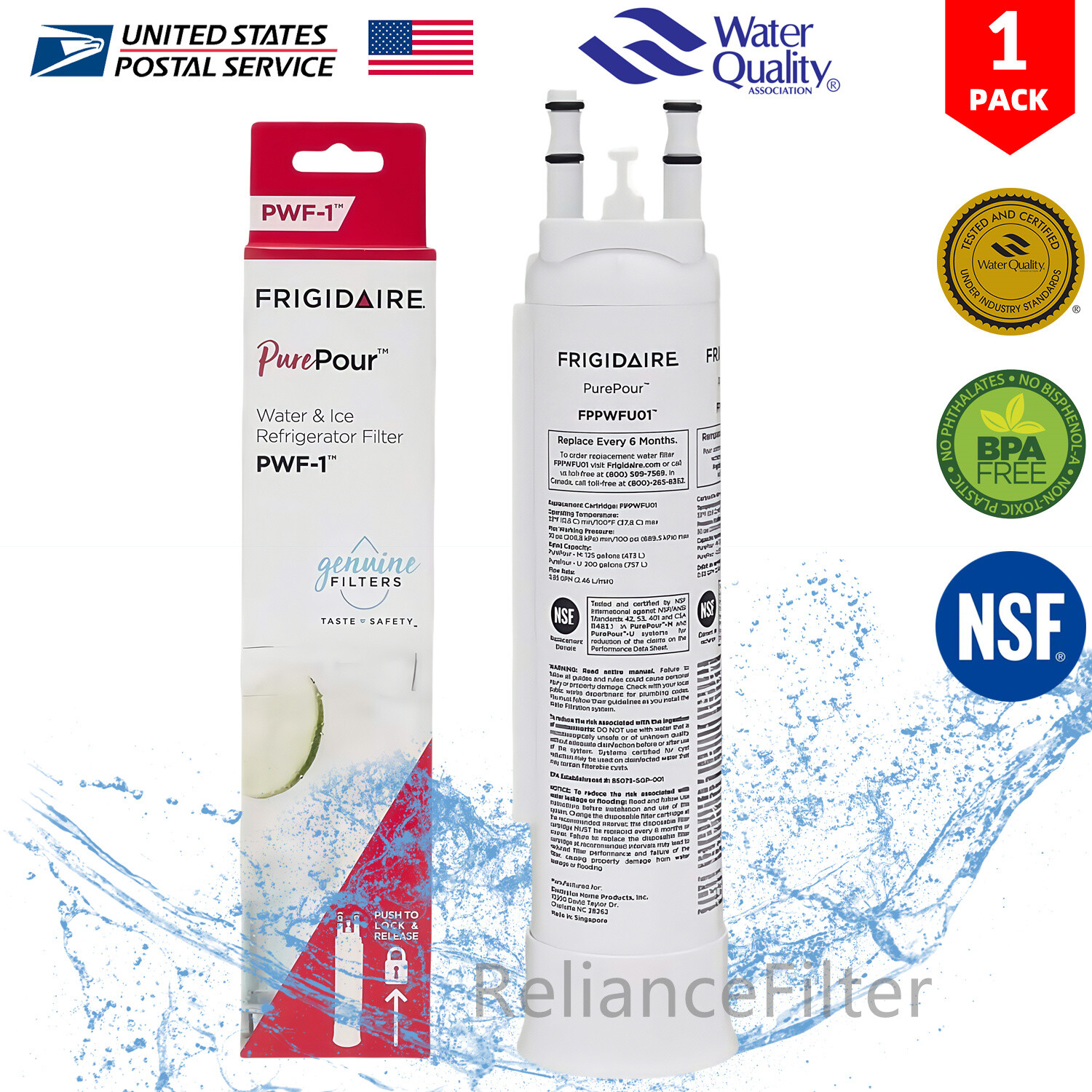 Frigidaire FPPWFU01 PWF-1 Compatible Refrigerator Water Filter 1-Pack