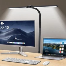 LED Desk Lamp for Home Office, Eye Caring Double Head Table Lamp with Clamp, ...