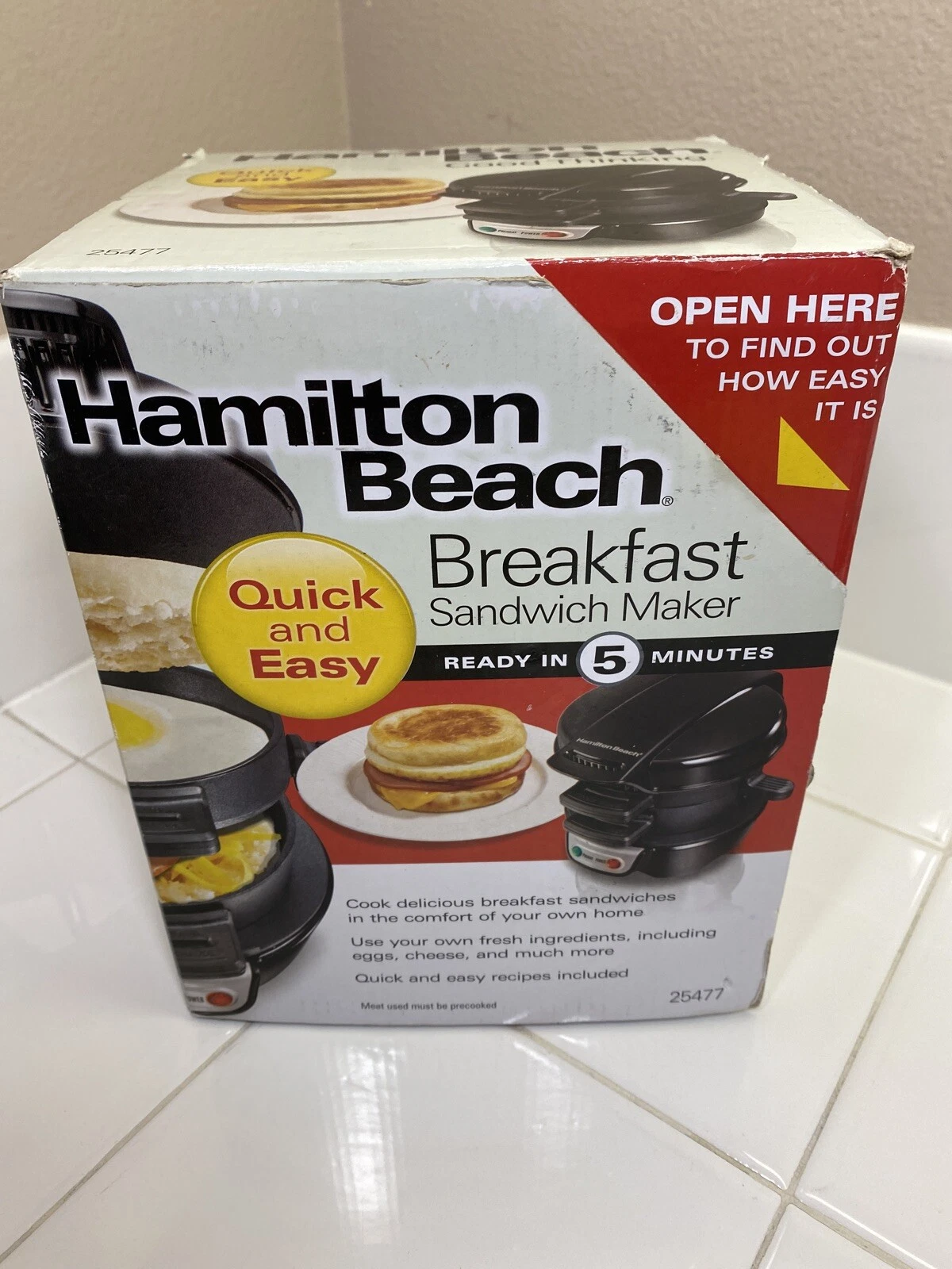 Hamilton Beach 25477 Black Top Press Kitchen Counter Breakfast Sandwich Maker
