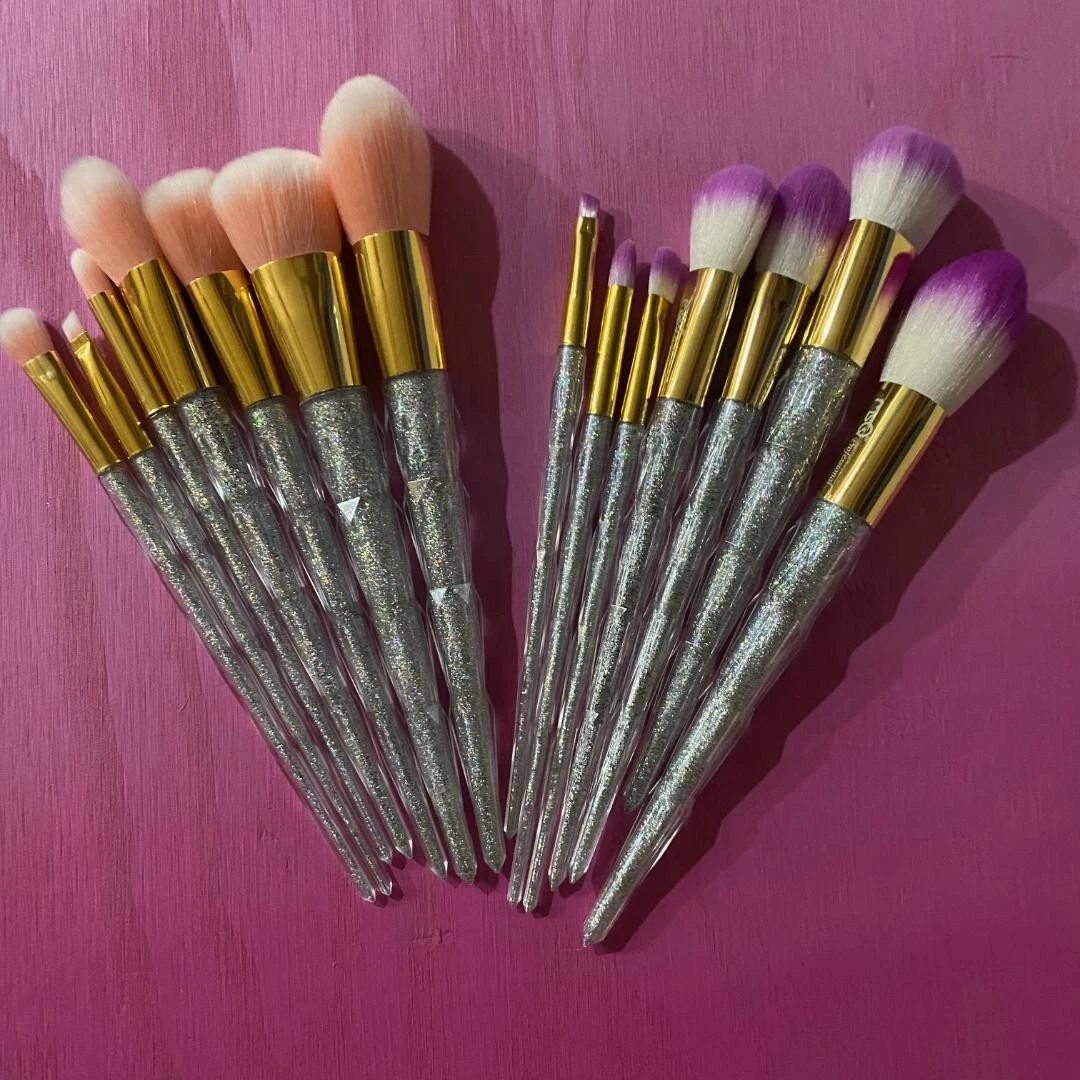 Pretty Makeup Brushes Iridescent Sparkly Makeup Brush Set Pink Or Purple 7 Brush