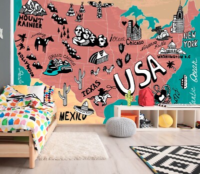 3D American World Map ZHUA901 Wallpaper Wall Murals Removable Self-adhesive Ann