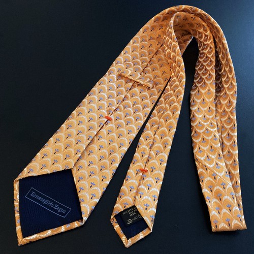 Ermenegildo Zegna Non Quindici Tie Men's Gold Blue Floral Arcade 3.75” 60” - Picture 4 of 8