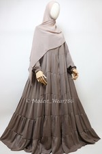 5 Tiered Full-zip Wide Flare Umbrella Abaya Muslim Modest Dress Latte
