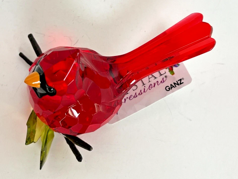 Estatueta Ganz Crystal Expressions CARDINAL pássaro vermelho acrílico 4" x 2" - Imagem 3 de 4