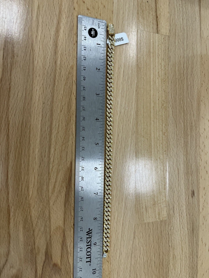 Brazalete o tobillera de eslabones cubanos de oro macizo con diamantes naturales, 9,25 pulgadas Foto 3 de 4