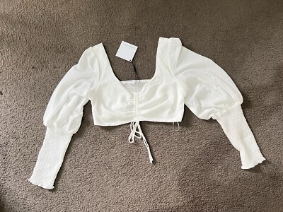 Winnie & Co Women Long Sleeve Ultra Crop Top White Size 10 Brand New Adjustable