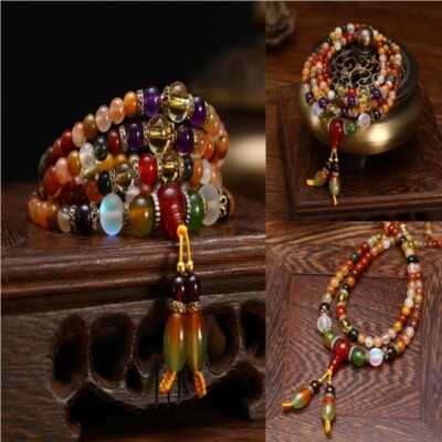4mm multicolor Crystal 108 Buddha Beads gemstone Bracelet Handmade Women Cuff