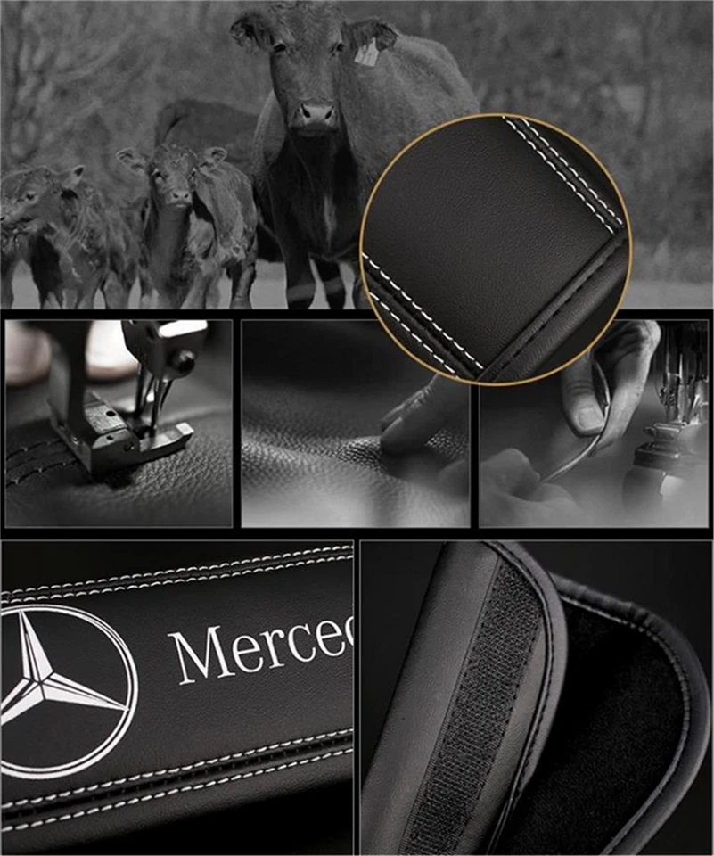 2pcs Car Seat Belt Cover Shoulder Cushion Pad Real Leather For Mercedes-Benz - Image 3 of 4