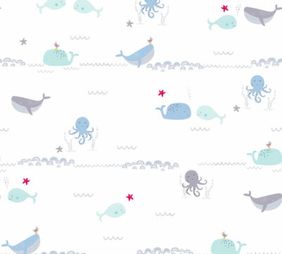 Kinder Tapete Vlies Tiere Wasser blau grau weiß AS Creation 38130-1 (3,27 /1qm)