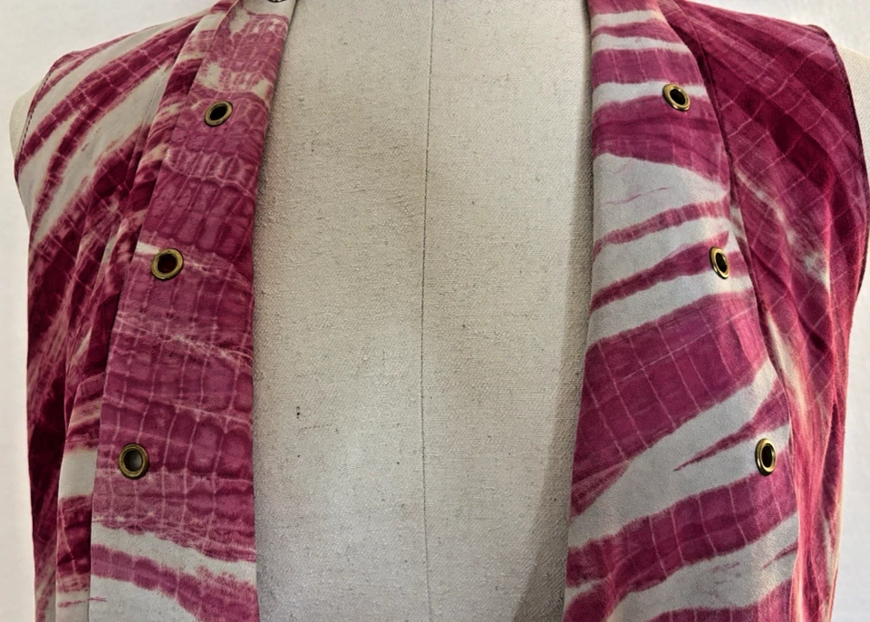Michael Kors Pink White Suede Grommet Trim Open Front Draped Vest Sz M EUC - Image 4 of 4