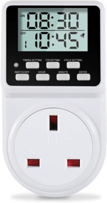 ORIDGET 24 Stunden digitale elektrische Zeitschaltuhr Steckdose UK mit Countdown und Ein-Aus