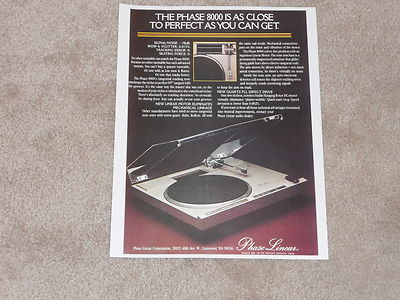 Phase Linear 8000 Turntable Ad, Carver, 1979, Info, 1 page, ready to frame