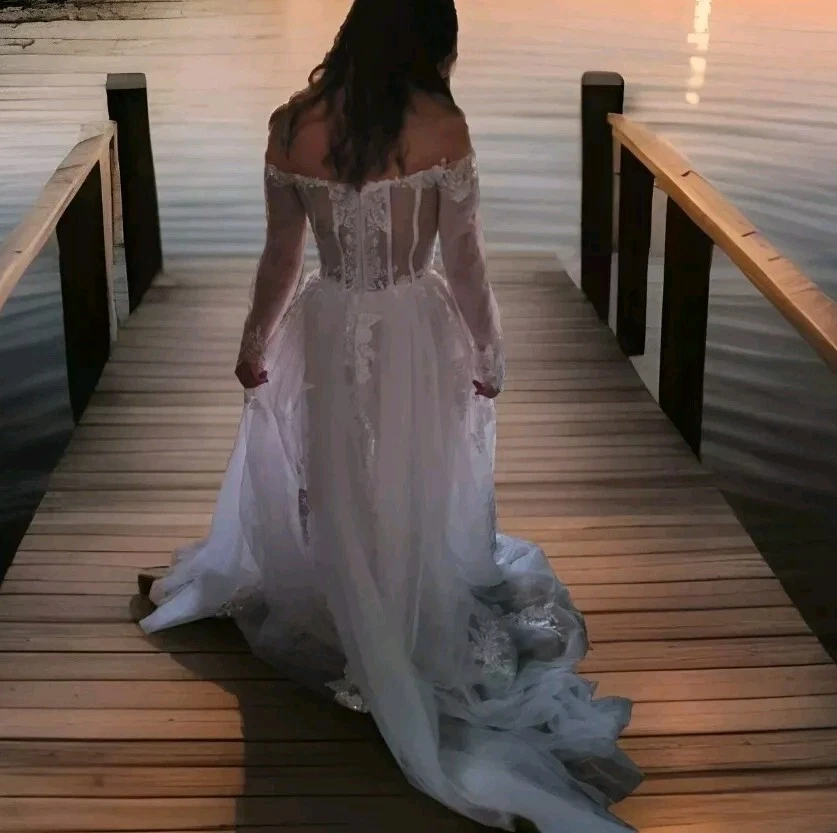 Vestido de novia talla 6-8 sirena/trompeta cuello en V  Foto 3 de 3