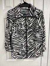 Zenergy by Chico's NEEMA Cool Zebra Black White Zip Front Jacket Size 1 Medium