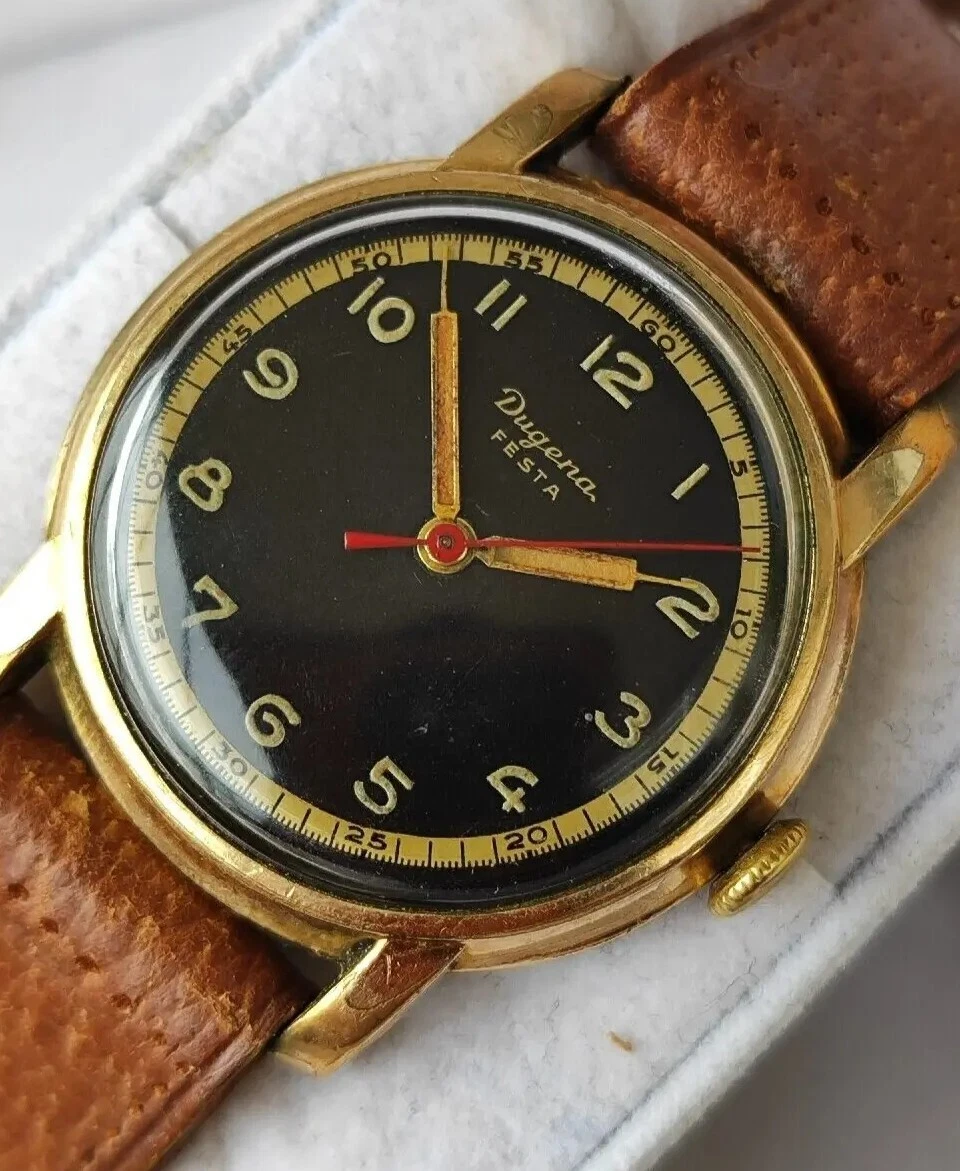 Dugena Festa vintage men\'s watch two tone black dial manual wind | eBay