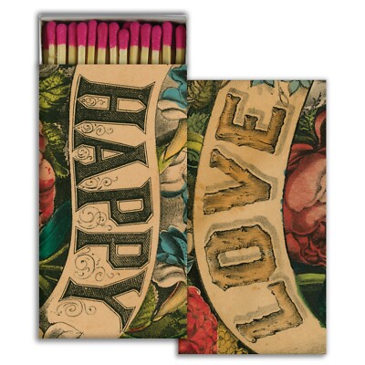 Happy Love Set of 2 Large Matchboxes with Wooden Matches