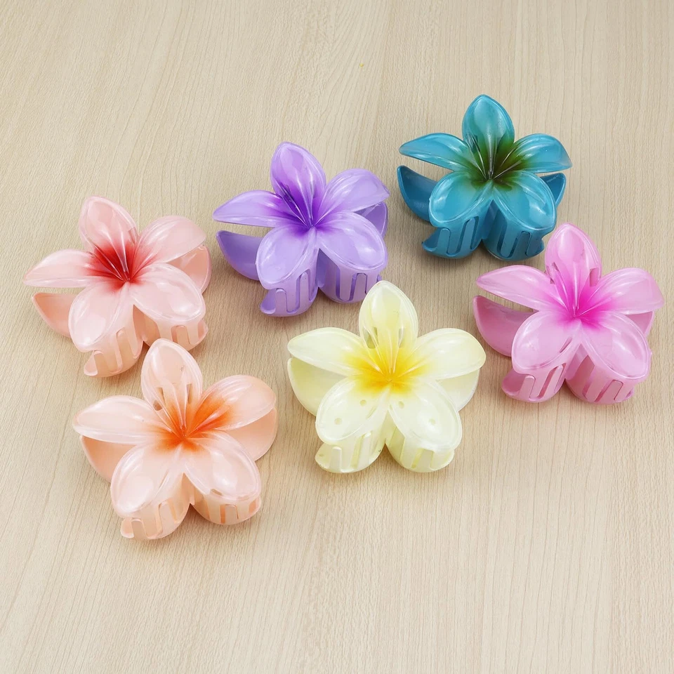 Hawaiian Flower Hair Clips for Women 6 Pack Flower Hair Claw Clips Plumeria Claw - Image 4 of 4