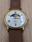 Vintage Men's Timex Moonphase Date Quartz Analog 32mm Watch Roman Numerals