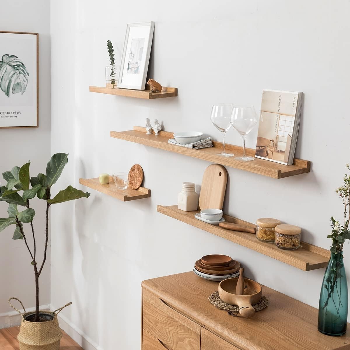 Étagère Flottante 30cm en Chêne Massif Imperméable pour Rangement Mural