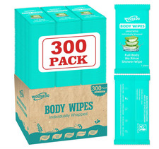 Body Wipes Bulk Pack 300 Individually Wrapped No Rinse Shower Wipes for Trave...