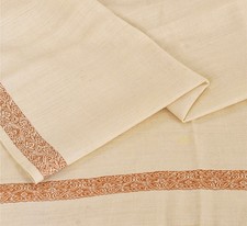 Sanskriti Vintage Cream Pure Woolen Shawl Floral Woven Long Stole Winter Scarf