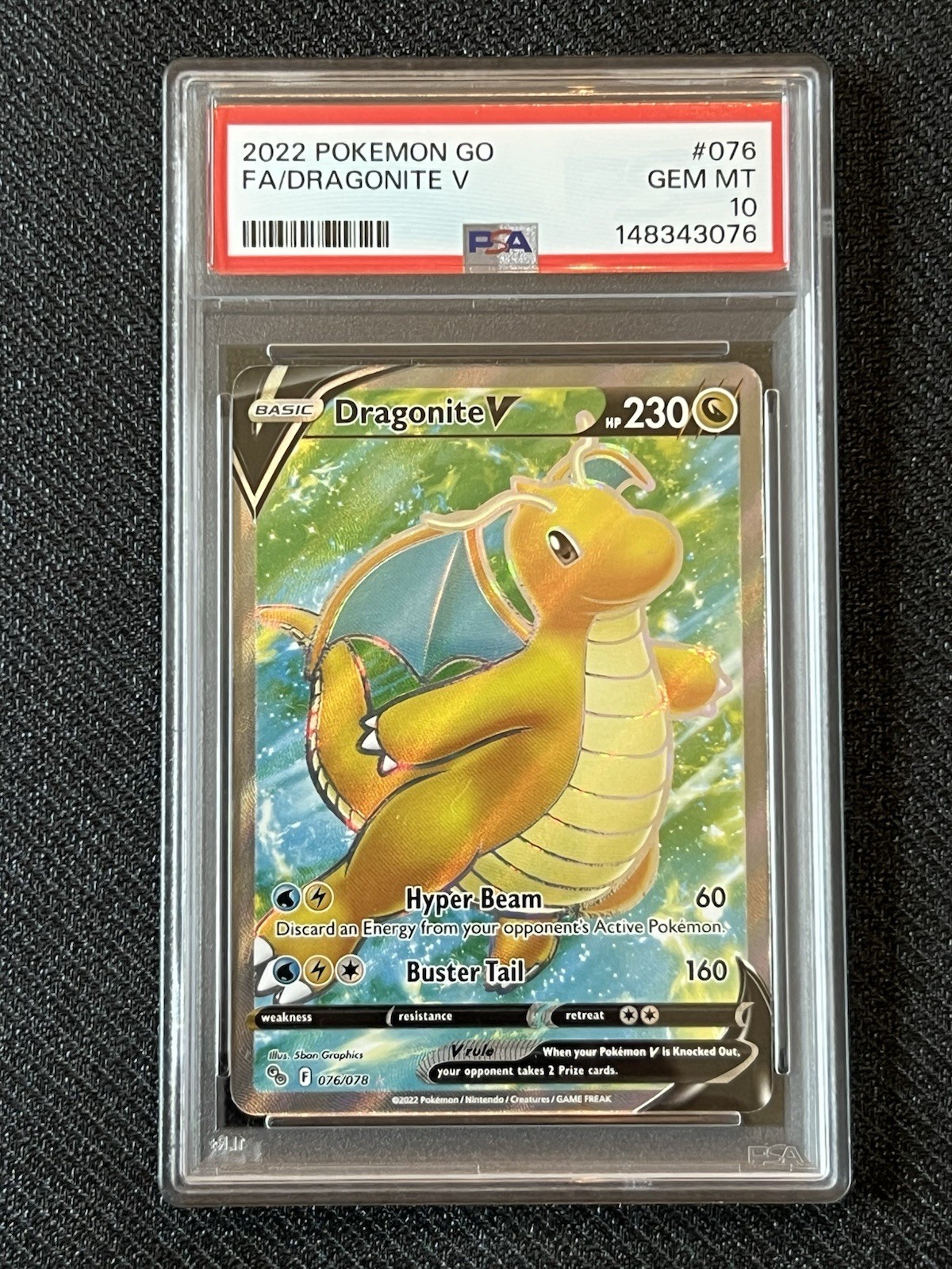 Pokemon Go Dragonite v Full Art Ultra Rare Card 076/078 2022. 