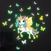 Einhorn Wandtattoo Leuchtend Schmetterling Wandaufkleber Deko FüR Kinderzimmer