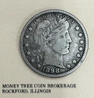 1898 Barber Quarter Fine Condition Nice Coin