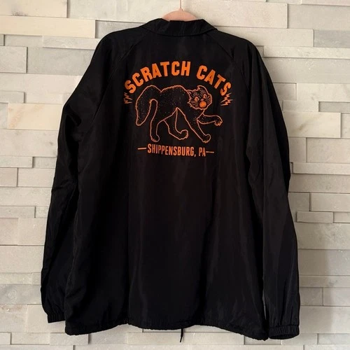 CREEPY CO BEISTLE *RARE* Scratch Cat Fleece Lined Snap Up Jacket XL Black Spooky - product listing photo