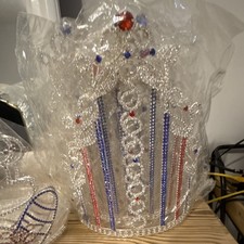 Beauty Pageant Crowns Set, Decorative Designs, Multicolor Rhinestones, Silver