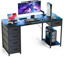 Computer Desk with 5 Fabric Drawers, 47 Inch Home Office Desk 47" Black-gaming