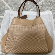 COACH Beige Tote Bag Jacquard Leather 20a