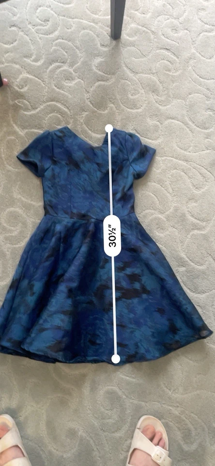 Vestido ajustado y acampanado manga corta para niña Un Deux Trois, talla 10-12 azul marino Foto 3 de 4