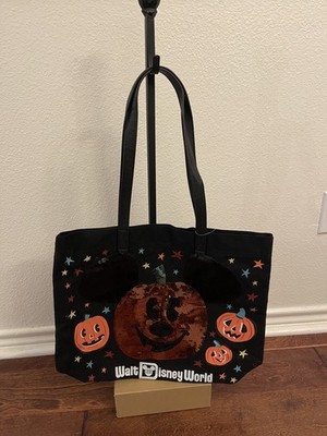 Walt Disney World Halloween Canvas Tote Bag Halloween Sequin Pumpkin Mickey