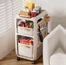 3Tier Utility Rolling Cart Multifunction Organizer Shelf Storage Cart with Hooks