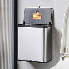 8L Square Stainless Steel Wall Mount Bin Household Waste Bin for Home New