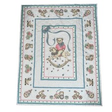 Vtg Handcrafted Baby Crib Quilt Bear Rocking Horse Wall Hanging Blanket Boy Girl