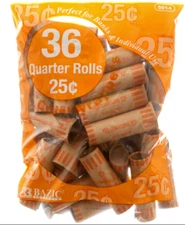 BAZIC Coin Wrappers Rolls - Quarter 36 quarter rolls