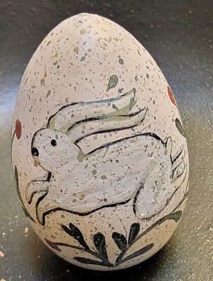 Bunny/Rabbit~ Wooden Egg~ Hand Painted ~Collectable ~Country ~Easter~ Folk Art