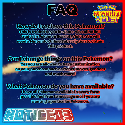 Pokémon Scarlet and Violet ✨SHINY✨ Moltres W/ Best 6IV + Customizable