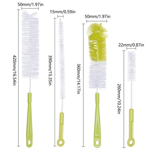 Portable Bottle Cleaner Brush Set 4 Pack Long &Short Handled PP Cleaning Brushes - Picture 2 of 12