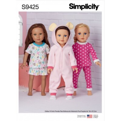 Simplicity Schnittmuster S9425 Freizeit Oberteile Unterteile Overall Onsie für 18   Puppen