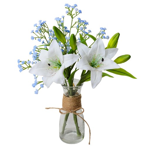 Fake Flowers in Vase with Faux Water for Home Decor Artificial Lily Flowers B...
