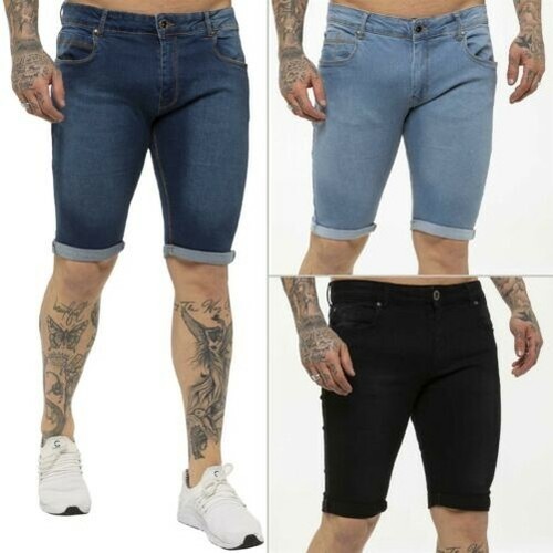 Kruze Diseñador Pantalón Corto Vaquero Hombre Flaco Ajuste Elástico Verano  Media | eBay