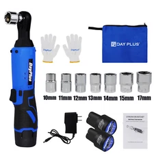 12V 3/8'' Electric Cordless Ratchet Right Angle Wrench DIY Tool 2pcs Batteries