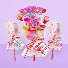 Pack de 24 regalos de San Valentín para niños piruleta gigante juego de papelería con tarjetas