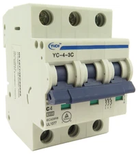 YuCo YC-4-3C Miniature Din Rail Circuit Breaker C-Curve 4-Amp 3P 480VAC 220VDC
